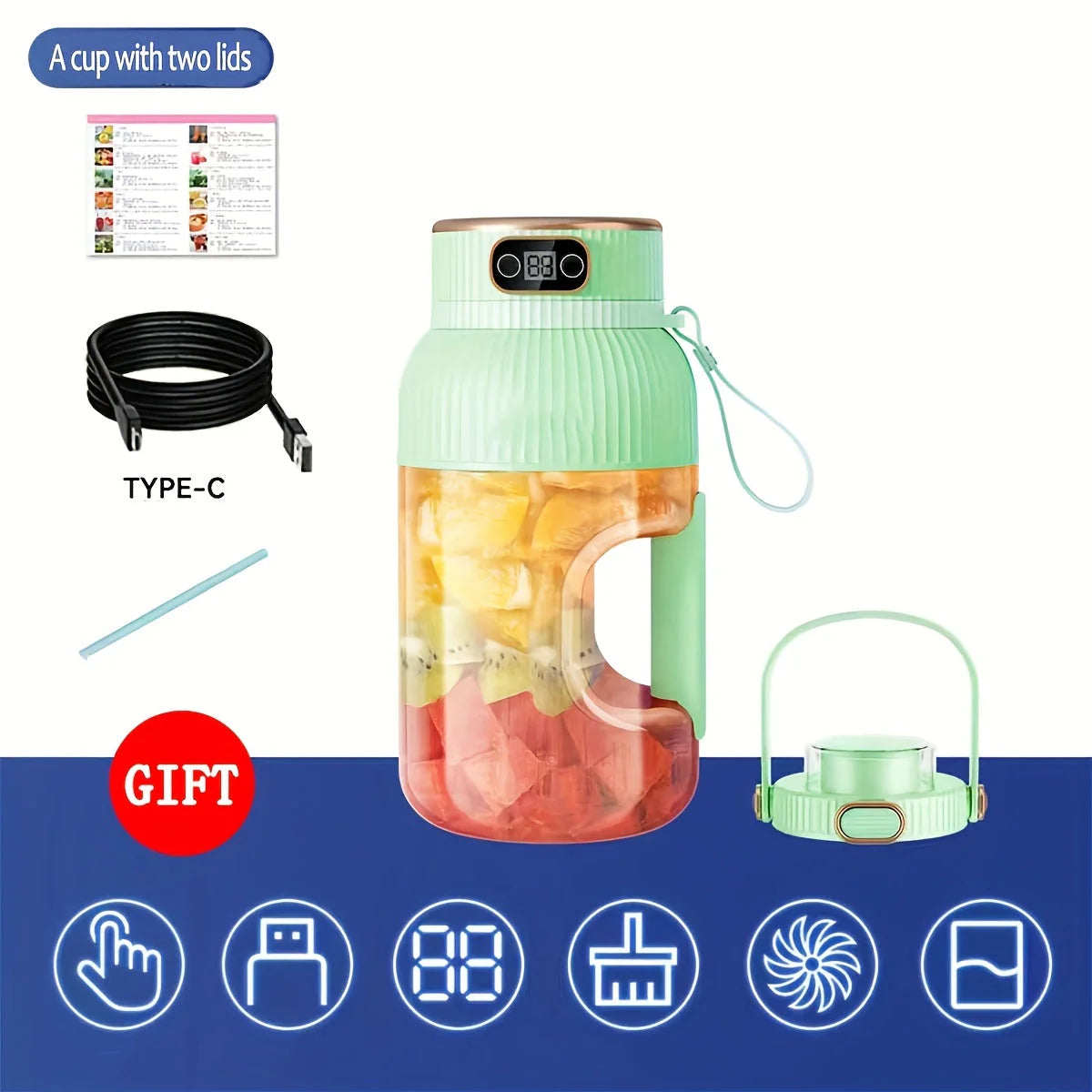 Royelux 2025 Portable Juicer Machine – Travel Blender with Digital Display for Smoothies