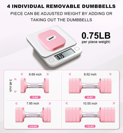 Adjustable Dumbbell Set for Women Men 7.5LB/10LB/15LB/20LB/25LB Each